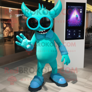 Cyan Demon maskot drakt...