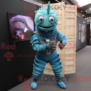 Maskot karakter af en cyan...