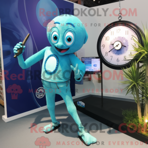 Maskot-karakter av en cyan...