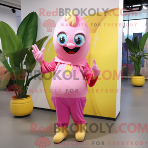 Maskotkarakter av en rosa...