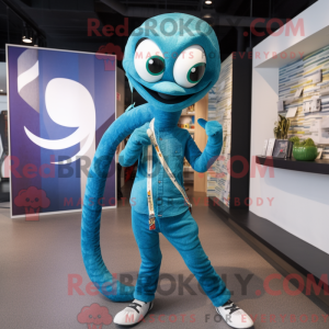 Maskotkarakter av en cyan...