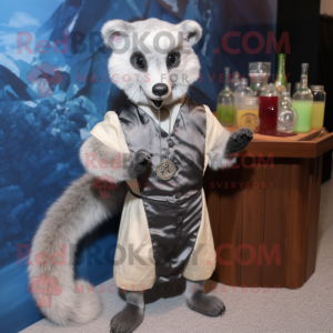 Silver Marten mascot costume character dressed with a Cocktail Dress and Suspenders