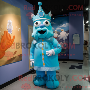 Maskotkarakter af en cyan...
