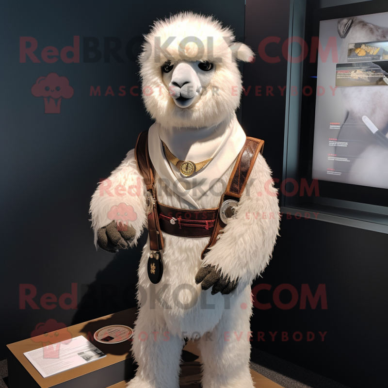 White Alpaca mascot costume character dressed with a Romper and Belts