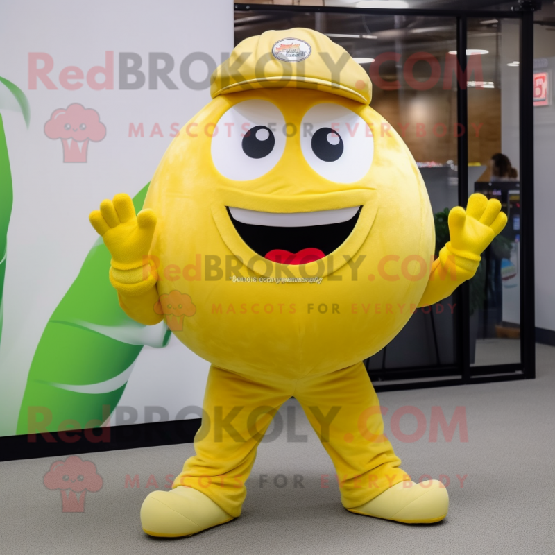 Lemon Yellow Baseball Ball mascot costume character dressed with a Cargo Pants and Headbands