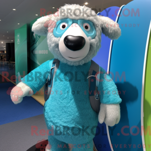 Maskotkarakter af et cyan...