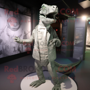 Silver Crocodile mascot costume character dressed with a Dress and Ties