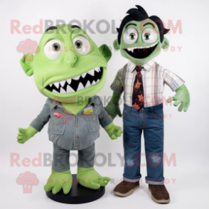 Olive Vampire mascot costume character dressed with a Mom Jeans and Ties