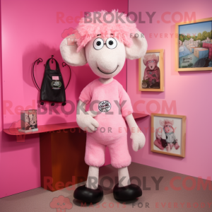 Maskotkarakter av en rosa...