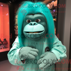 Maskotkarakter af en cyan...