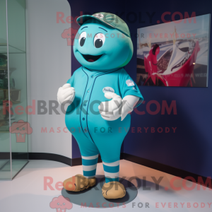 Maskotkarakter av en cyan...