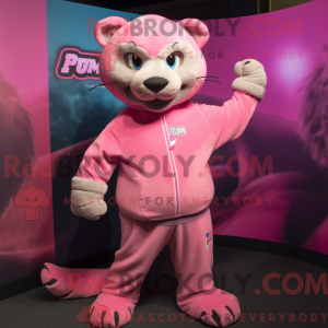 Maskottchenfigur eines rosa...