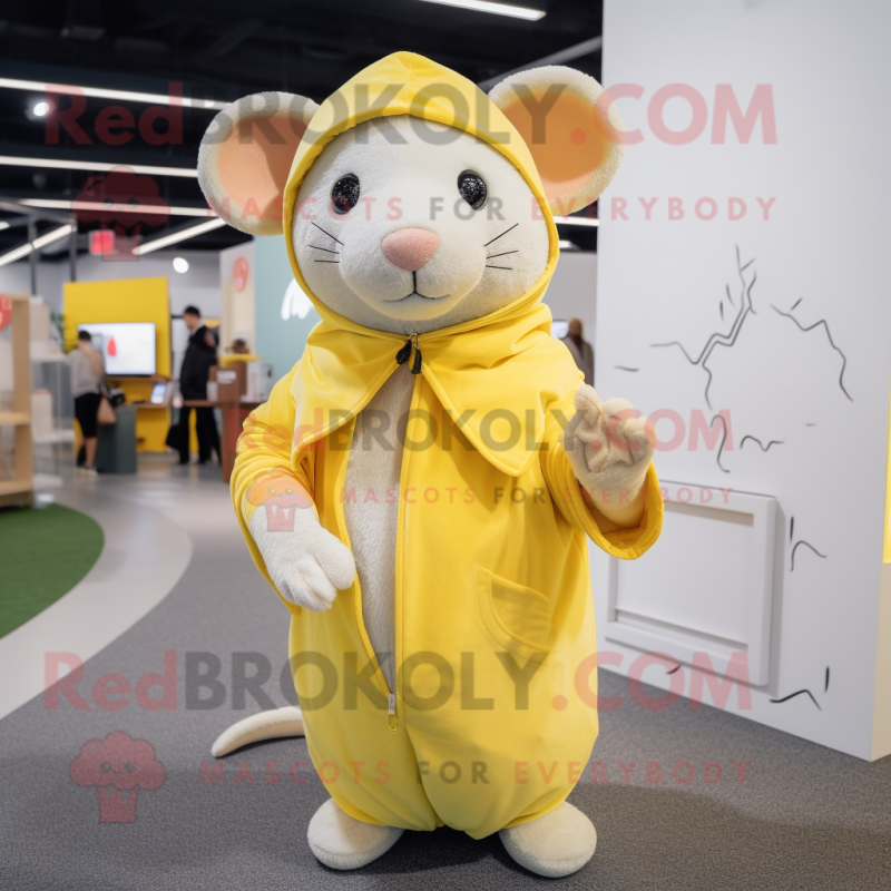 Lemon Yellow Rat mascot costume character dressed with a Cover-up and Mittens