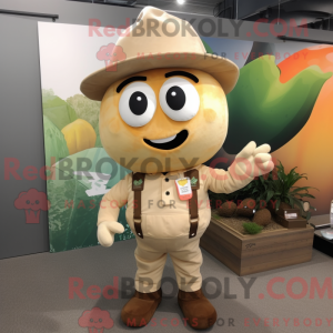 Maskotkarakter af en beige...