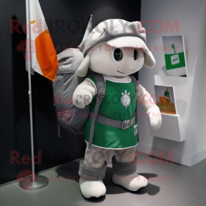 Silver Irish Flag mascot costume character dressed with a Long Sleeve Tee and Backpacks