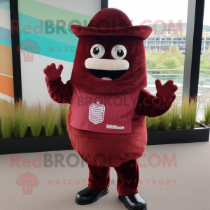 Maroon Enchiladas mascot costume character dressed with a T-Shirt and Berets