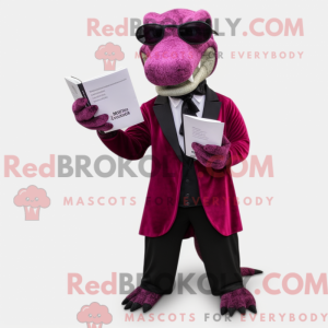 Maskotfigur af en magenta...