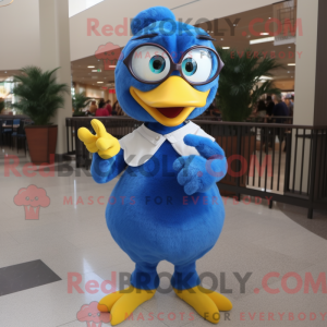 Maskot karakter af en blå...
