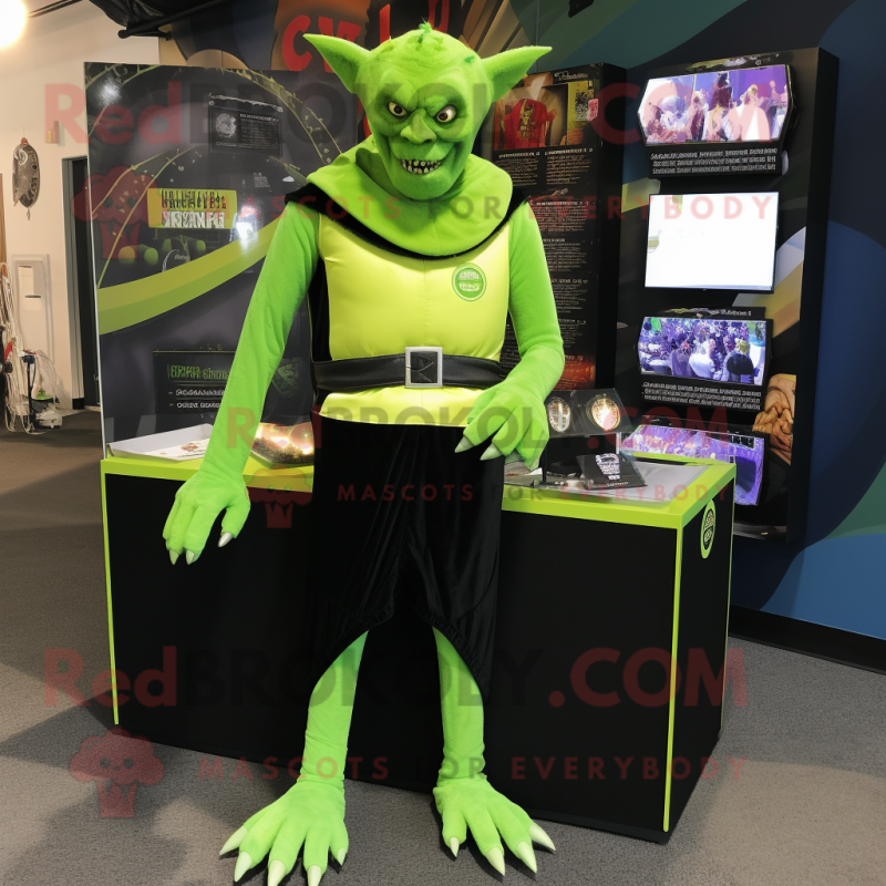 Lime Green Vampire mascot costume character dressed with a Rash Guard and Mittens
