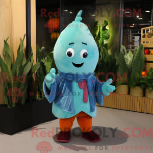 Maskot karakter af en cyan...