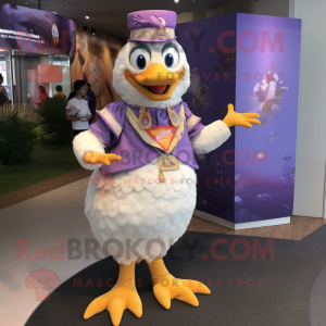 Lavender Butter Chicken mascot costume character dressed with a Cover-up and Anklets