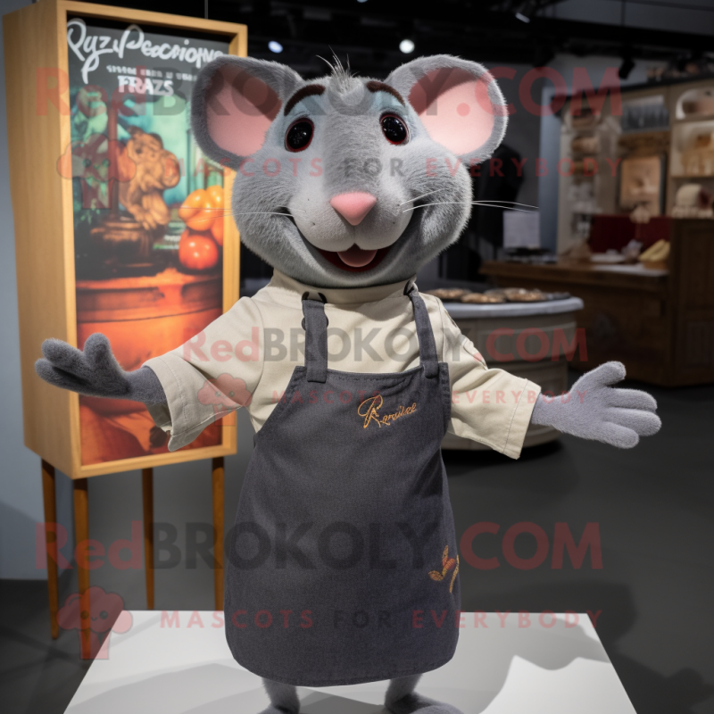 Gray Ratatouille mascot costume character dressed with a Graphic Tee and Earrings