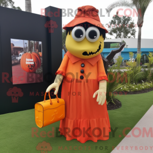Maskotfigur af en orange...