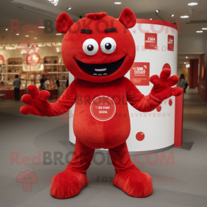 Red Devil mascot costume character dressed with a Henley Tee and Coin purses