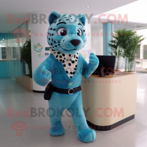 Cyan Jaguar maskot kostym...