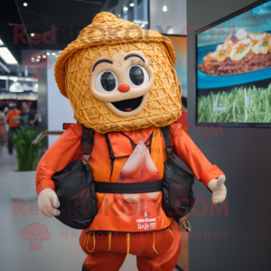 nan Pad Thai mascot costume character dressed with a Jumpsuit and Backpacks