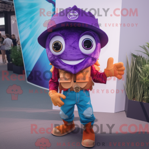 Maskot karakter af en lilla...
