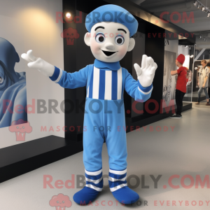 Maskotfigur af en blå mime...