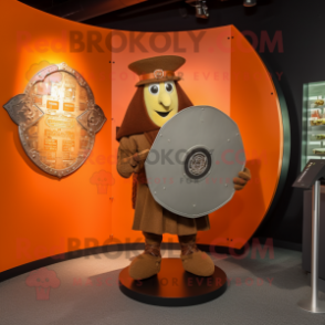 Rust Celtic Shield mascot costume character dressed with a Playsuit and Hat pins