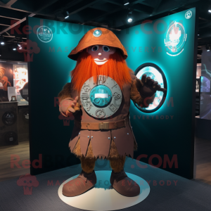 Rust Celtic Shield mascot costume character dressed with a Playsuit and Hat pins