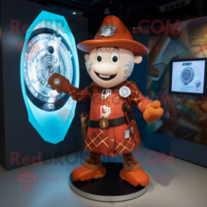 Rust Celtic Shield mascot costume character dressed with a Playsuit and Hat pins