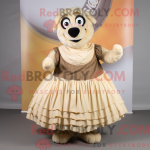 Maskotfigur af en beige...