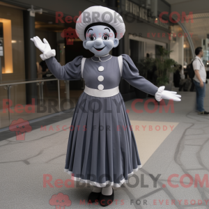 Maskotfigur af en grå mime...