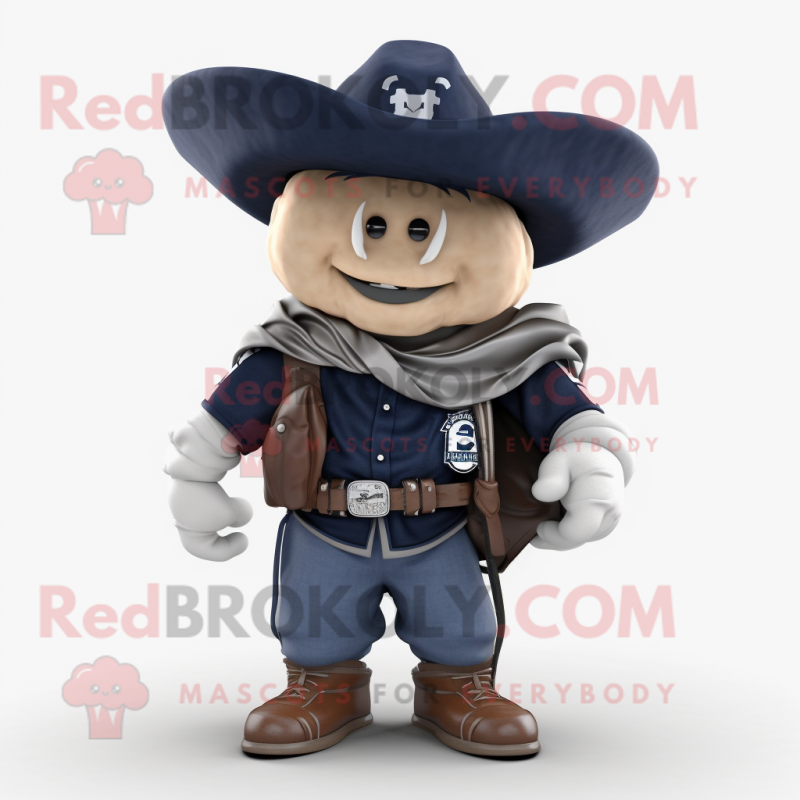 Navy Cowboy mascot costume character dressed with a Hoodie and Backpacks