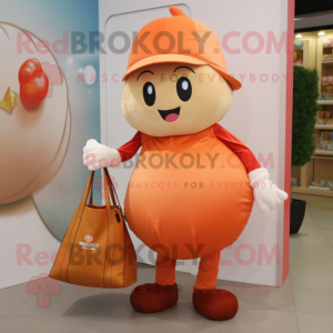 Peach Meatballs mascot costume character dressed with a Trousers and Tote bags