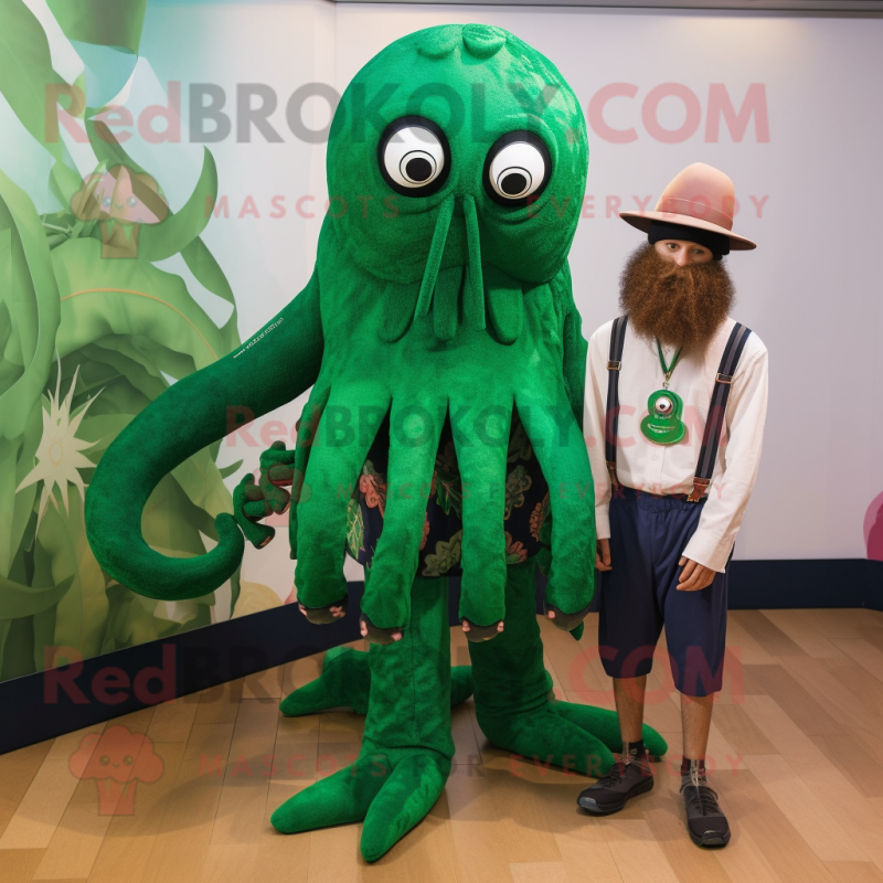 Forest Green Kraken mascot costume character dressed with a Bermuda Shorts and Ties