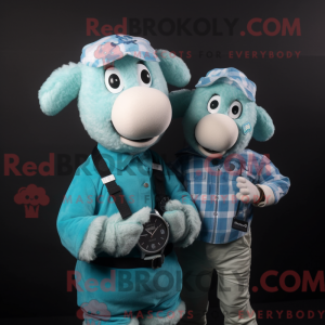 Maskotkarakter af et cyan...