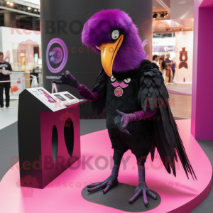 Magenta Crow mascot costume character dressed with a Skinny Jeans and Rings