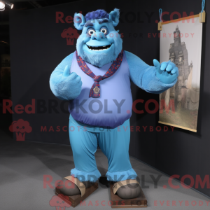 Maskotfigur af en Blue Ogre...