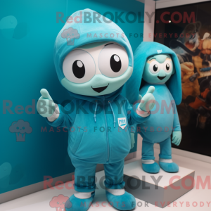 Maskot karakter af en cyan...