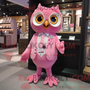 Maskotkarakter av en rosa...