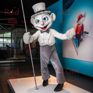 Silver Tightrope Walker mascot costume character dressed with a Graphic Tee and Pocket squares