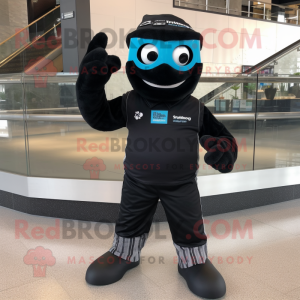 Black Ice mascot costume character dressed with a Jeggings and Watches