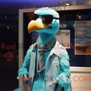 Maskotkarakter af en cyan...