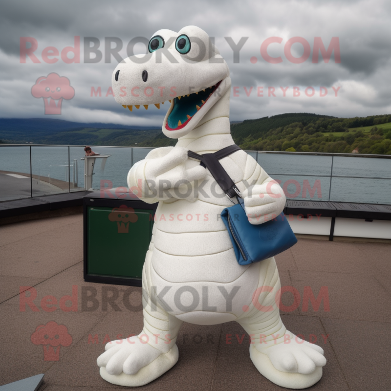 White Loch Ness Monster mascot costume character dressed with a Leather ...