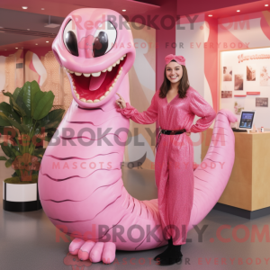 Maskotkarakter av en rosa...